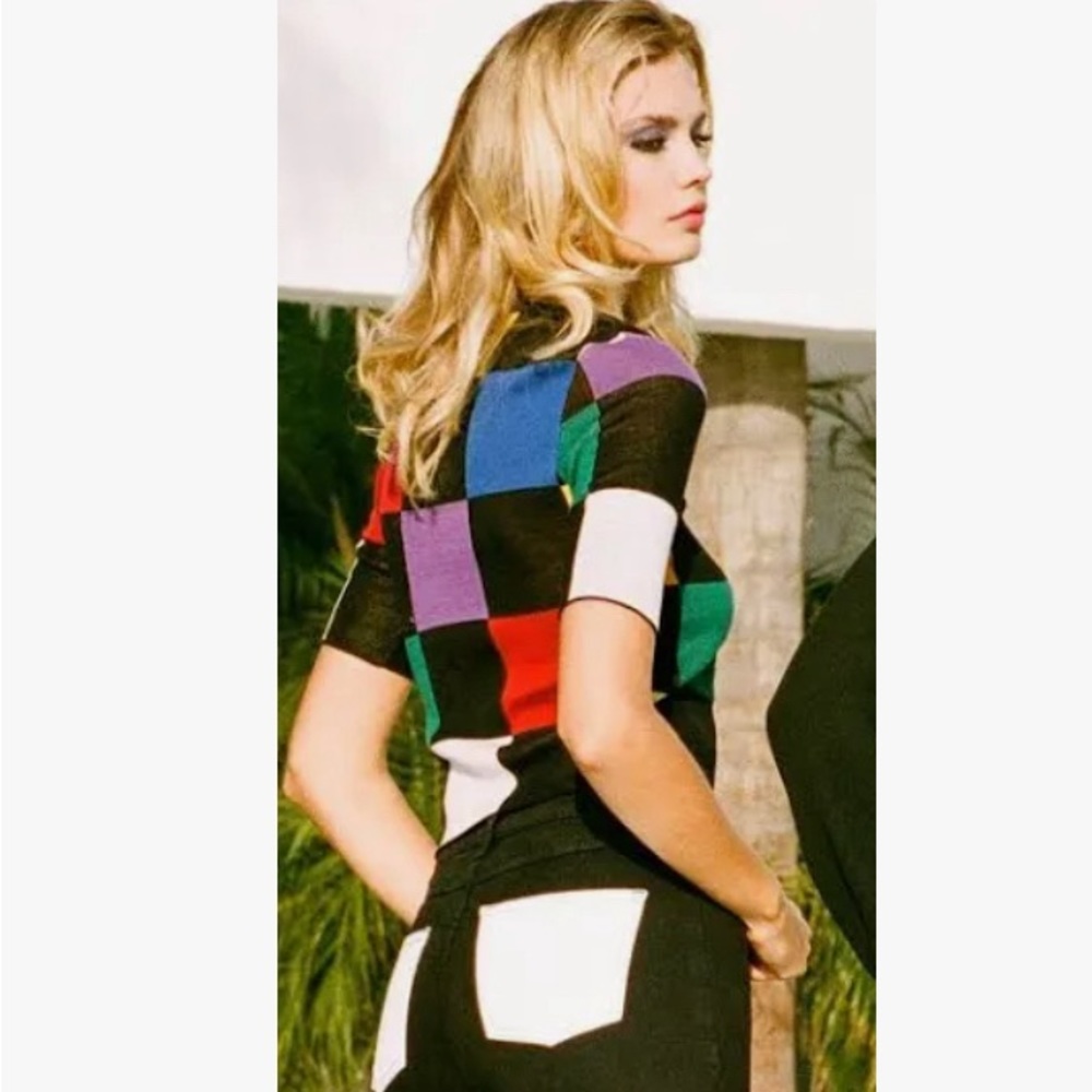 STAUD Bain Top | Rainbow Check Rainbow Check size Medium cute checked sweater